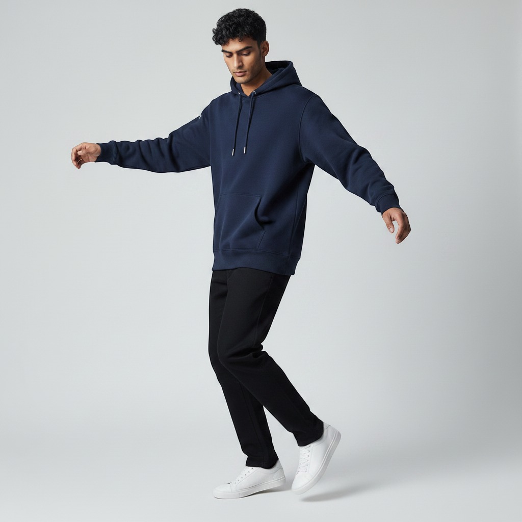 Virtual model wearing the garment, dynamic pose