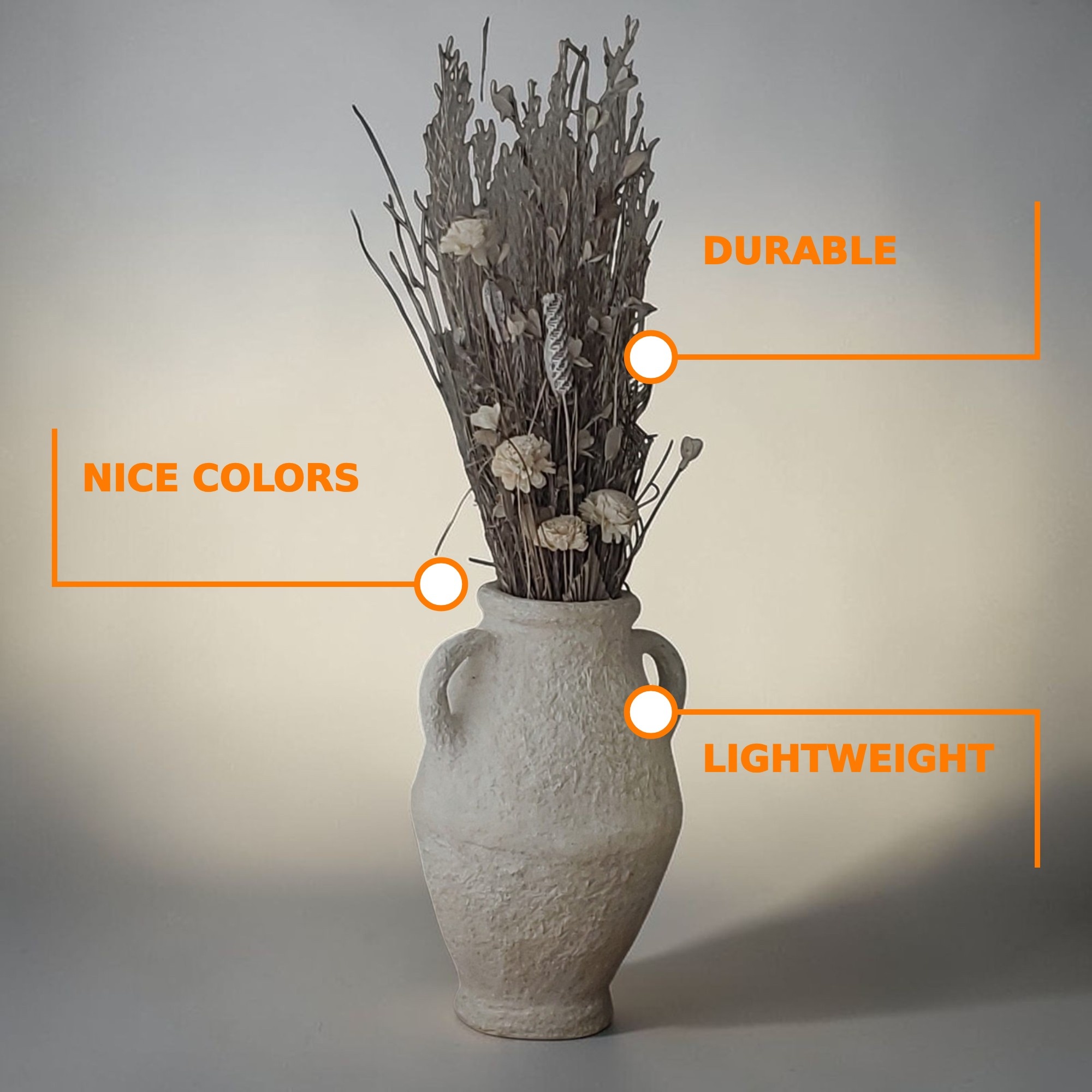 Decorative vase with L-connector callout labels pointing to product features — generated by Seller Studio